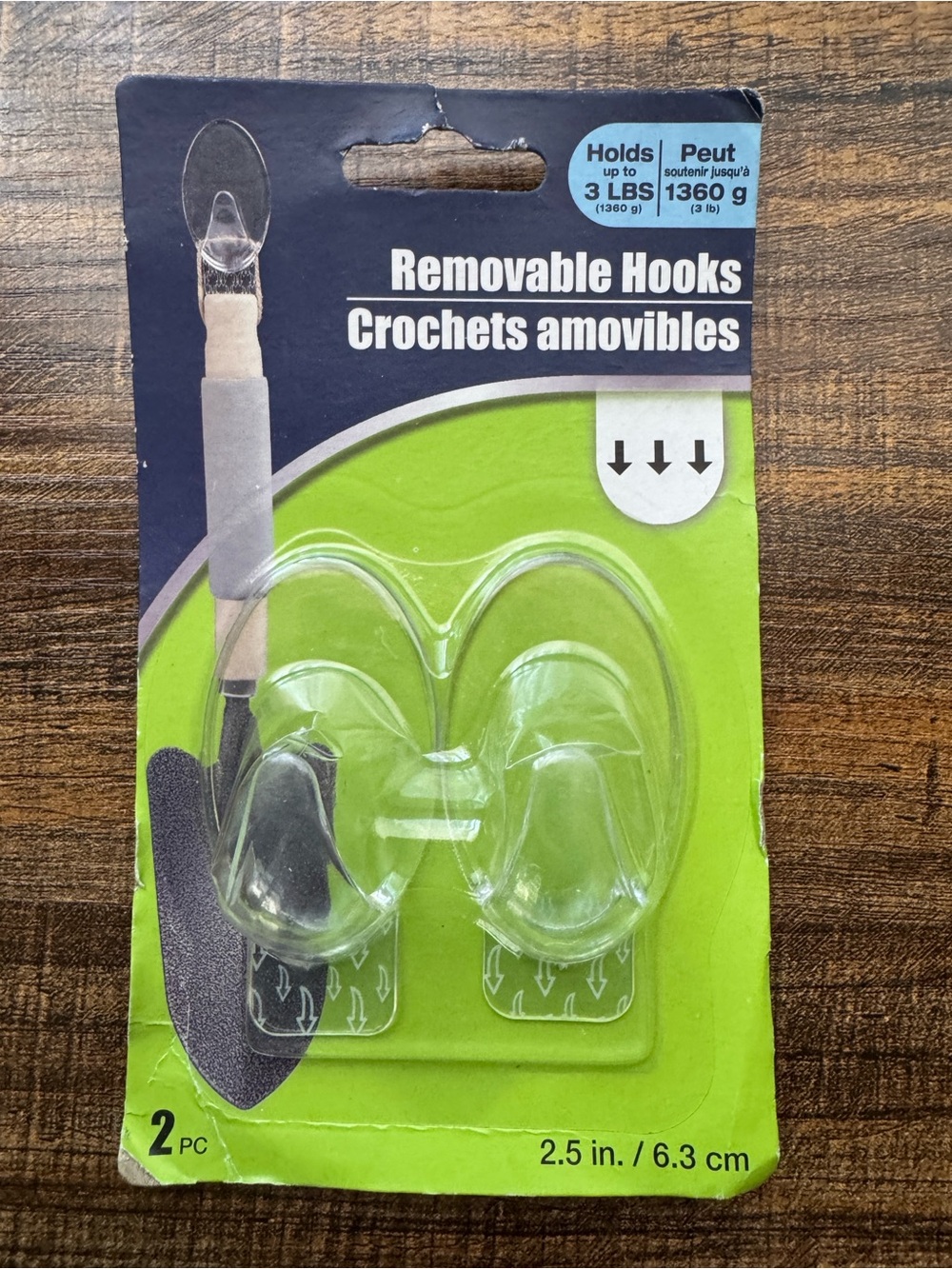Clear Removable Wall Hooks 2 Piece Pack New